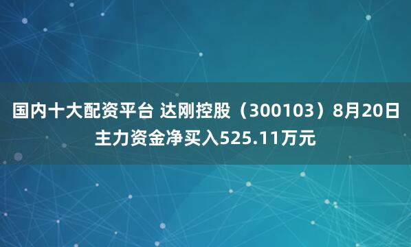 国内十大配资平台 达刚控股（300103）8月20日主力资金净买入525.11万元